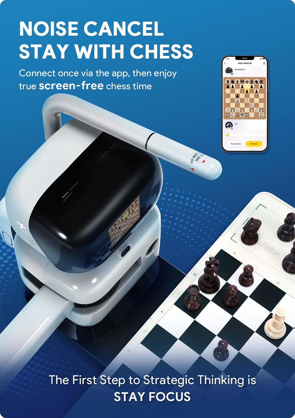 Sense Robot AI Chess Robot with Robotic Arm – 25 AI Levels, 1200+ Exercises, Lichess Integration