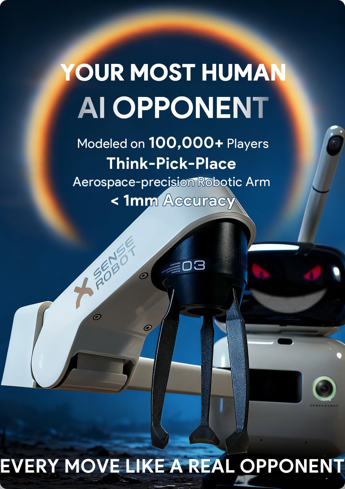 Sense Robot AI Chess Robot with Robotic Arm – 25 AI Levels, 1200+ Exercises, Lichess Integration