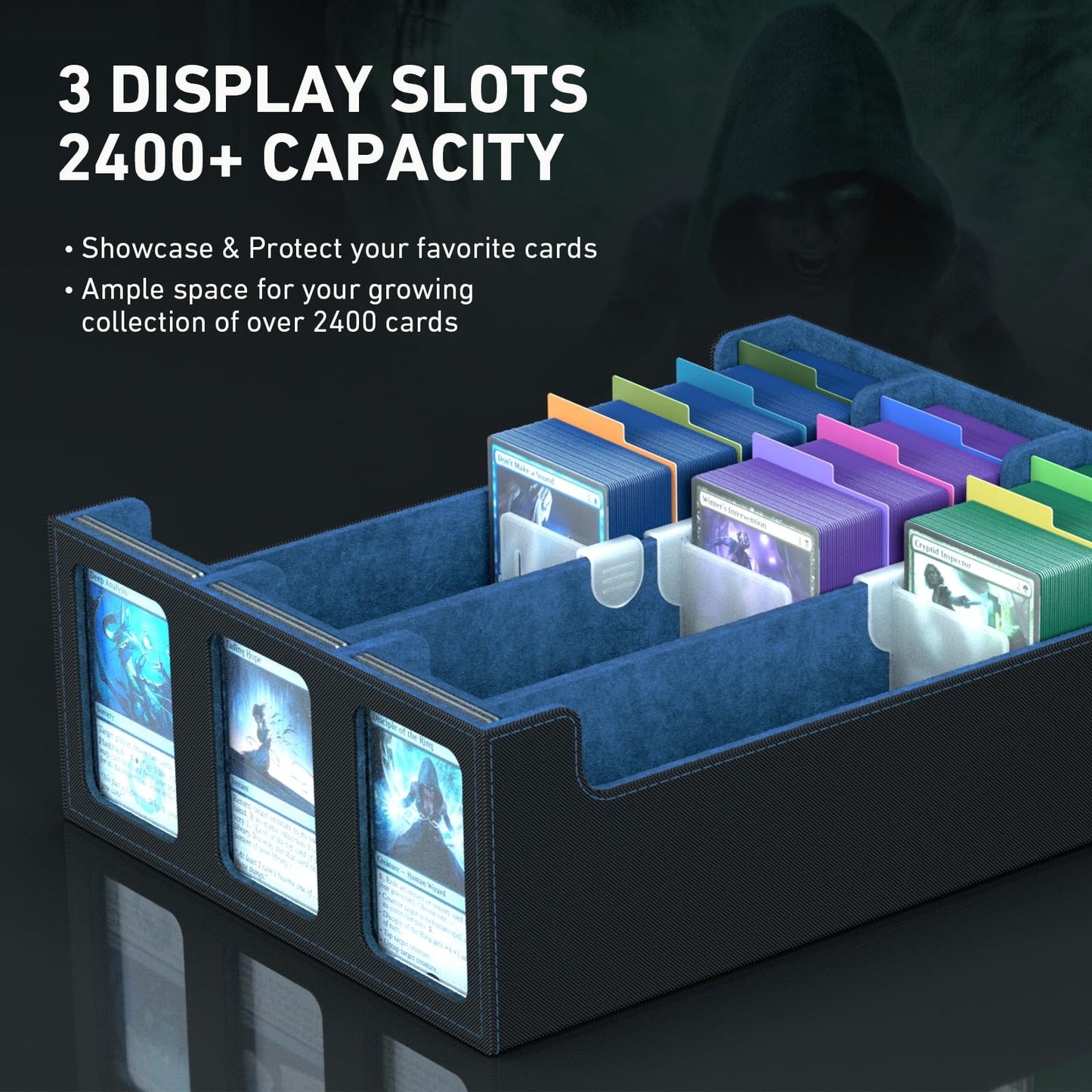 SENVINI 3-Row Trading Card Storage Box – 2400+ Card Organizer with 3 Supports & 24 Dividers