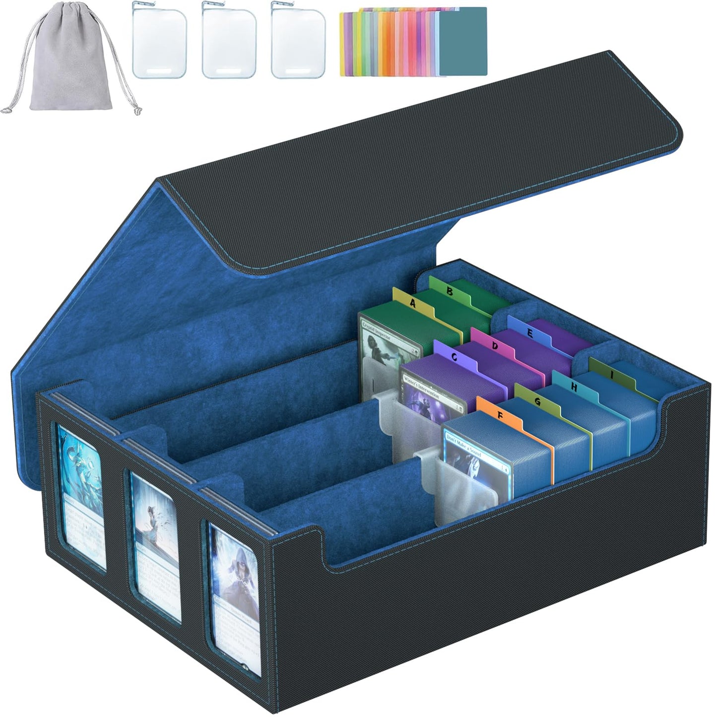 SENVINI 3-Row Trading Card Storage Box – 2400+ Card Organizer with 3 Supports & 24 Dividers