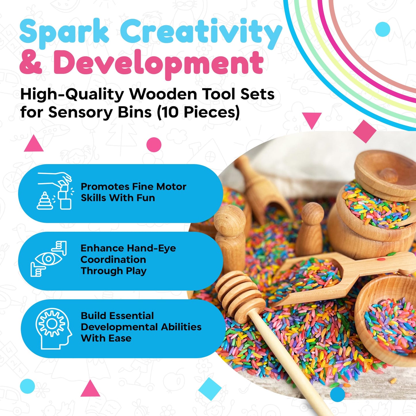 Sensory-N-Stuff Wooden Tool Set (10-Piece) – Child-Sized Montessori Sensory Toys for Fine Motor Skills