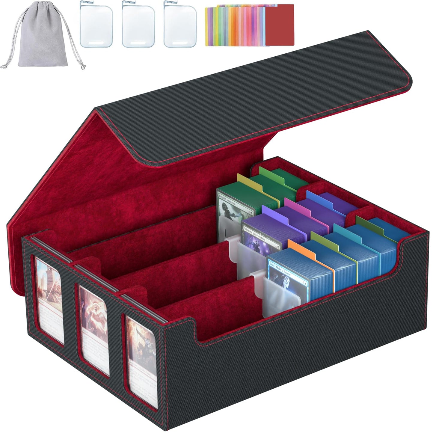 SENVINI 3-Row Trading Card Storage Box – 2400+ MTG Cards Organizer