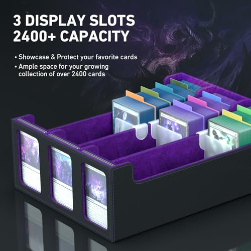 SENVINI 3-Row Card Storage Box – 2,400+ Capacity, 24 Dividers, 3 Supports, Magnetic Closure