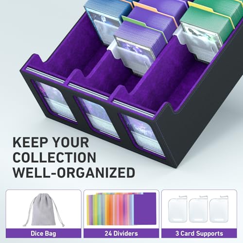 SENVINI 3-Row Card Storage Box – 2,400+ Capacity, 24 Dividers, 3 Supports, Magnetic Closure