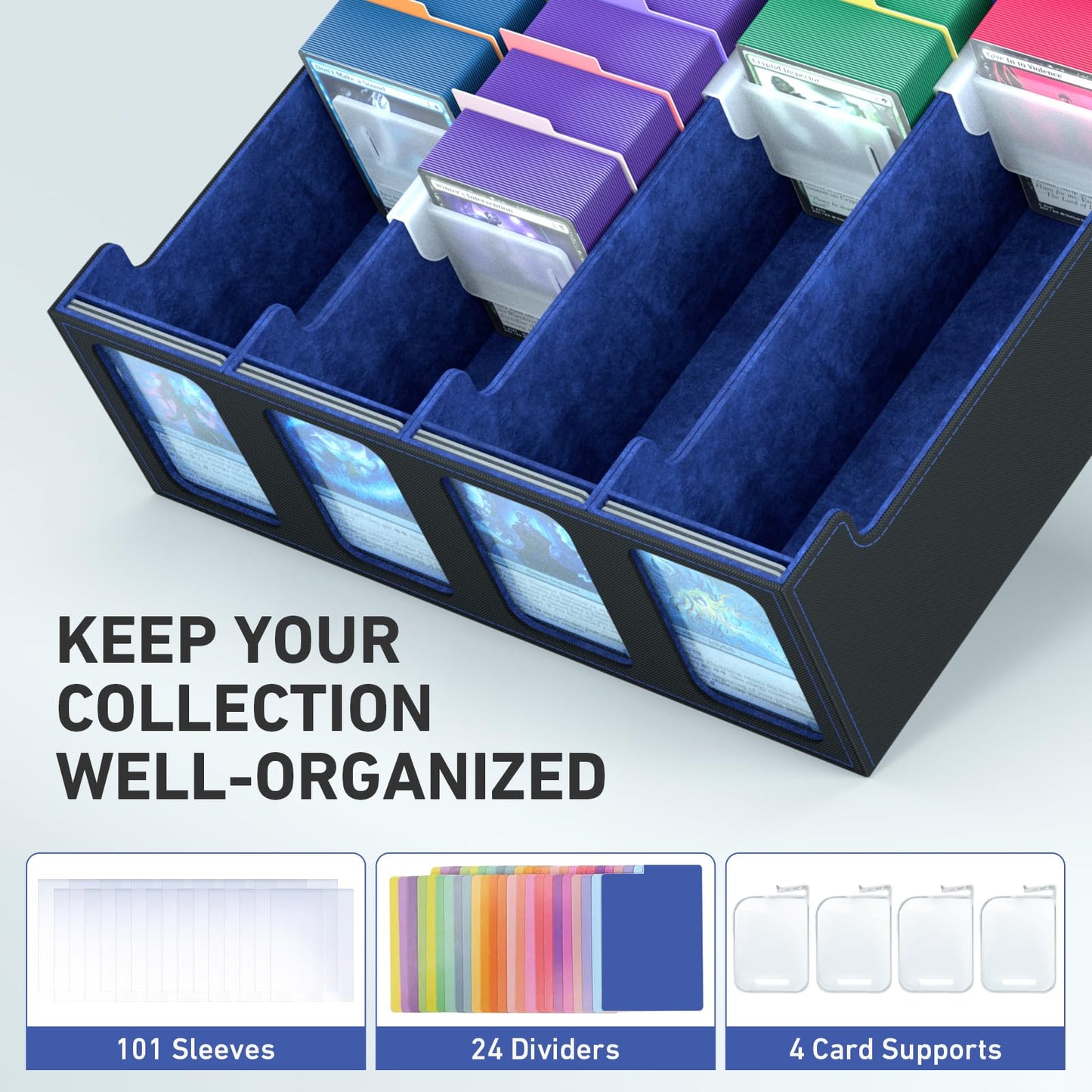 SENVINI 4-Row Trading Card Storage Box | 3200+ Cards, PU Leather, Magnetic Closure