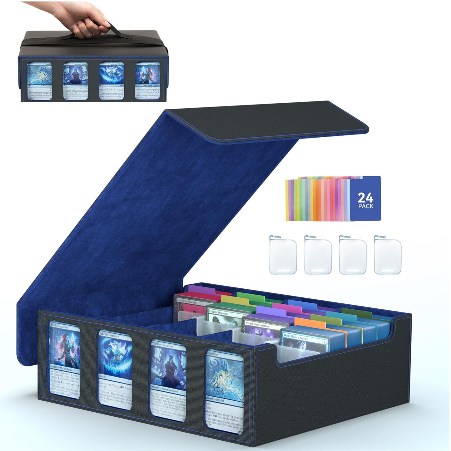 SENVINI 4-Row Trading Card Storage Box | 3200+ Cards, PU Leather, Magnetic Closure