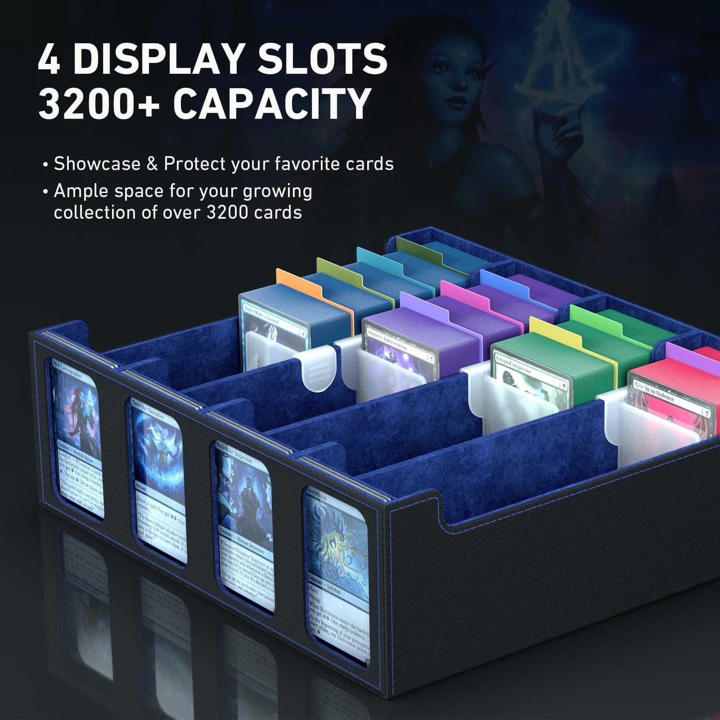 SENVINI 4-Row Trading Card Storage Box | 3200+ Cards, PU Leather, Magnetic Closure
