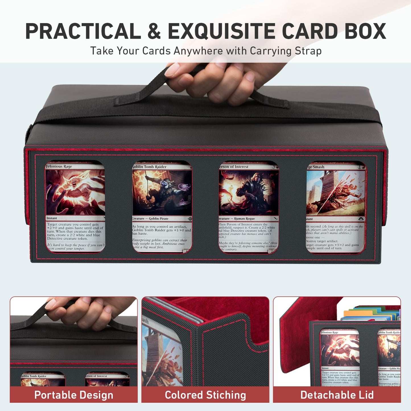 SENVINI 4-Row Trading Card Storage Box – 3200+ Card Organizer with 24 Dividers, 4 Supports, Strap