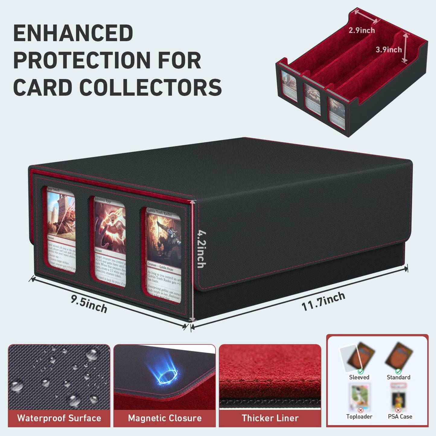 SENVINI 3-Row Trading Card Storage Box – 2400+ MTG Cards Organizer