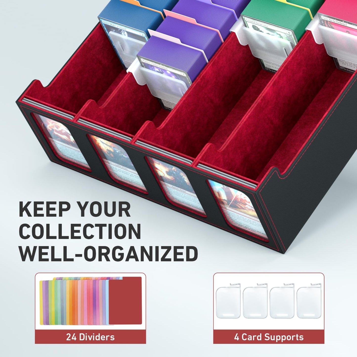 SENVINI 4-Row Trading Card Storage Box – 3200+ Card Organizer with 24 Dividers, 4 Supports, Strap
