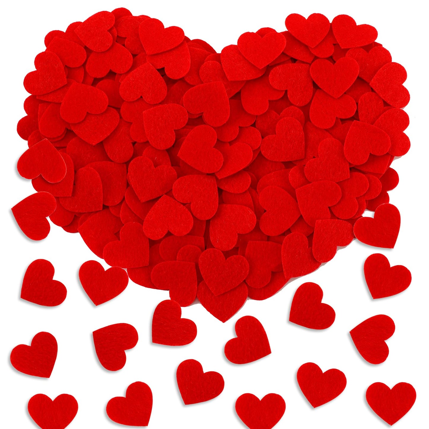 SEPGLITTER Valentine's Day Felt Hearts - 300 Pcs Red Felt Heart Shapes for Crafts & Wedding Decor
