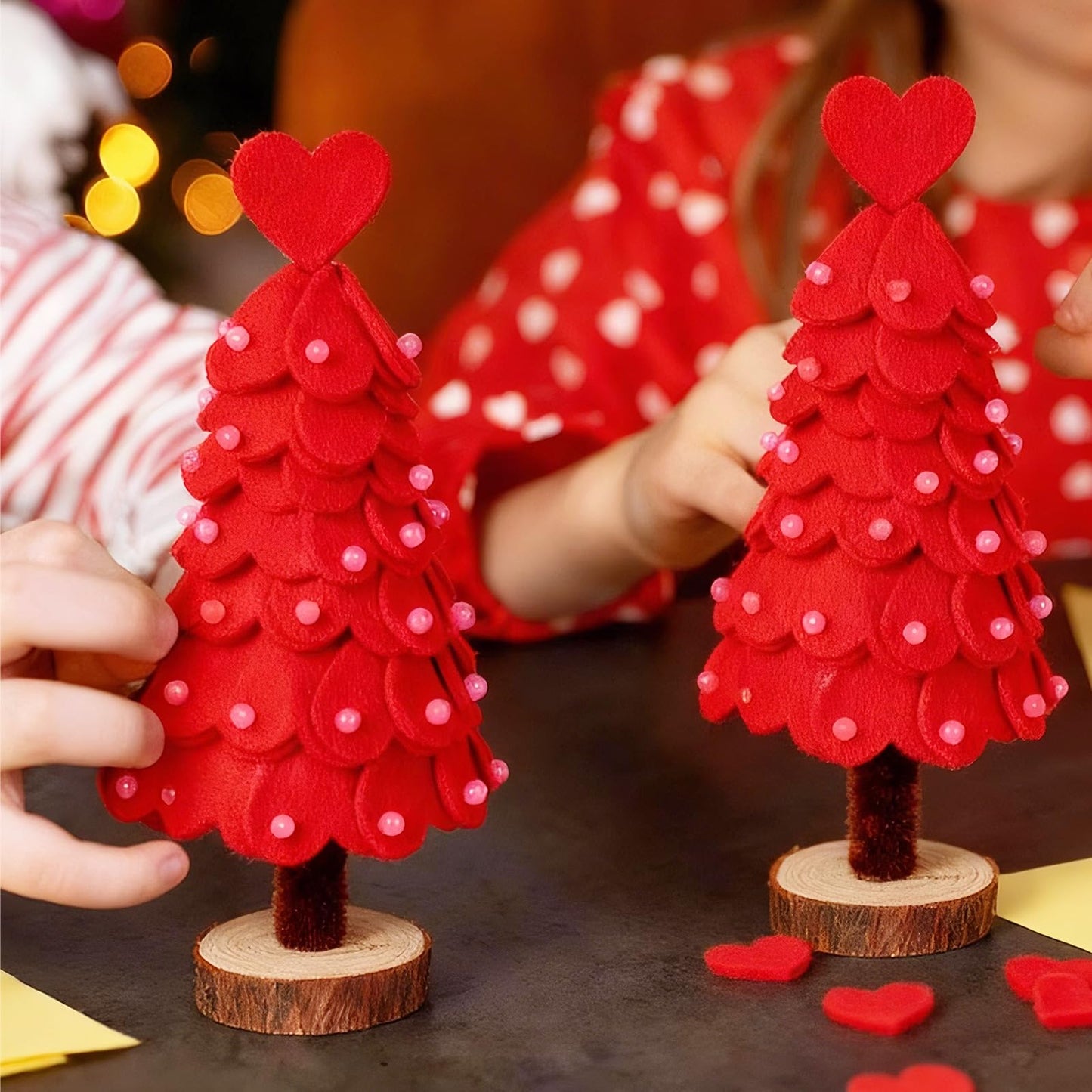 SEPGLITTER Valentine's Day Felt Hearts - 300 Pcs Red Felt Heart Shapes for Crafts & Wedding Decor