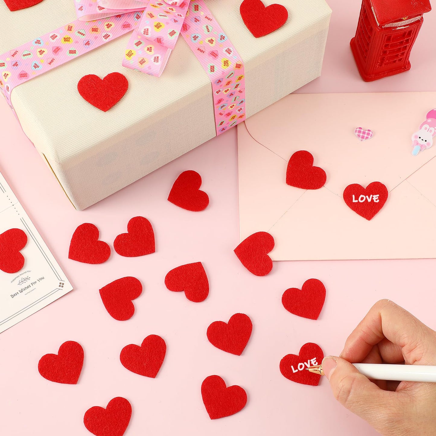 SEPGLITTER Valentine's Day Felt Hearts - 300 Pcs Red Felt Heart Shapes for Crafts & Wedding Decor
