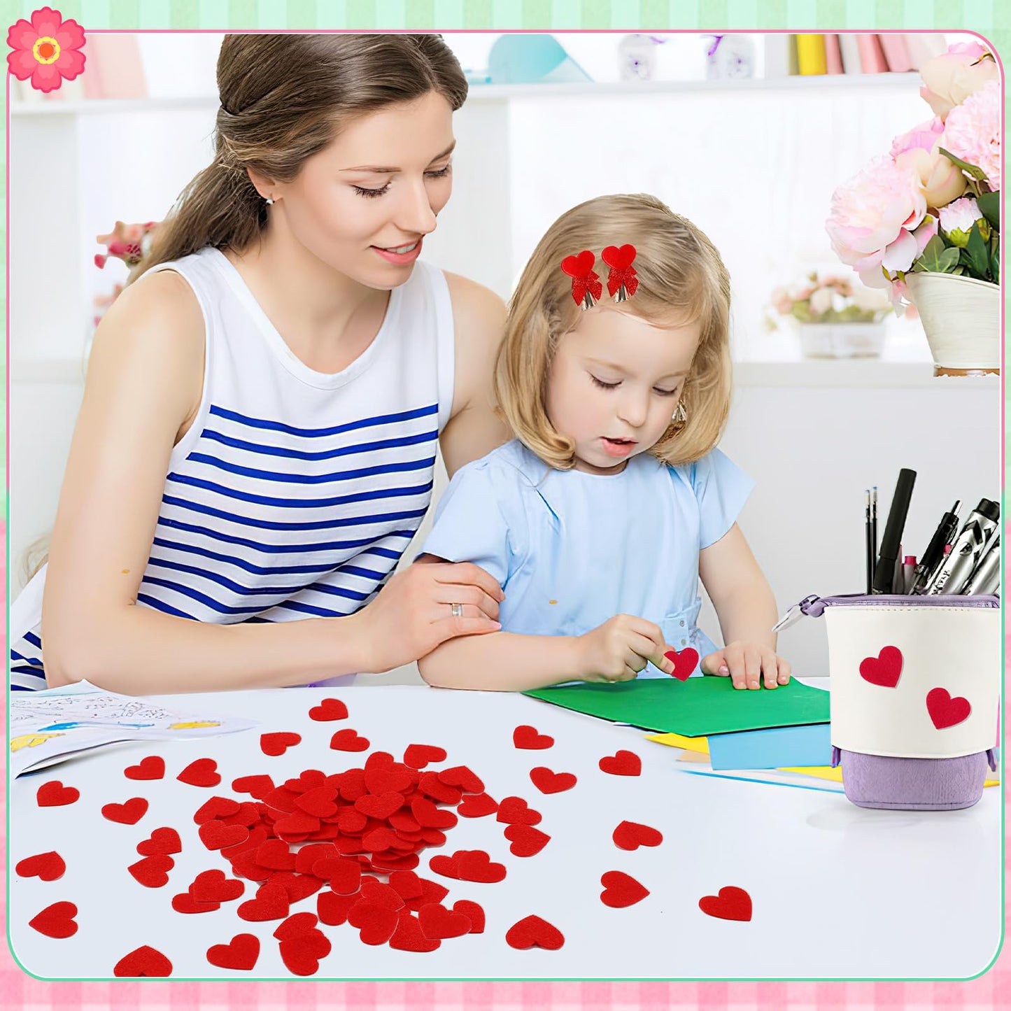 SEPGLITTER Valentine's Day Felt Hearts - 300 Pcs Red Felt Heart Shapes for Crafts & Wedding Decor