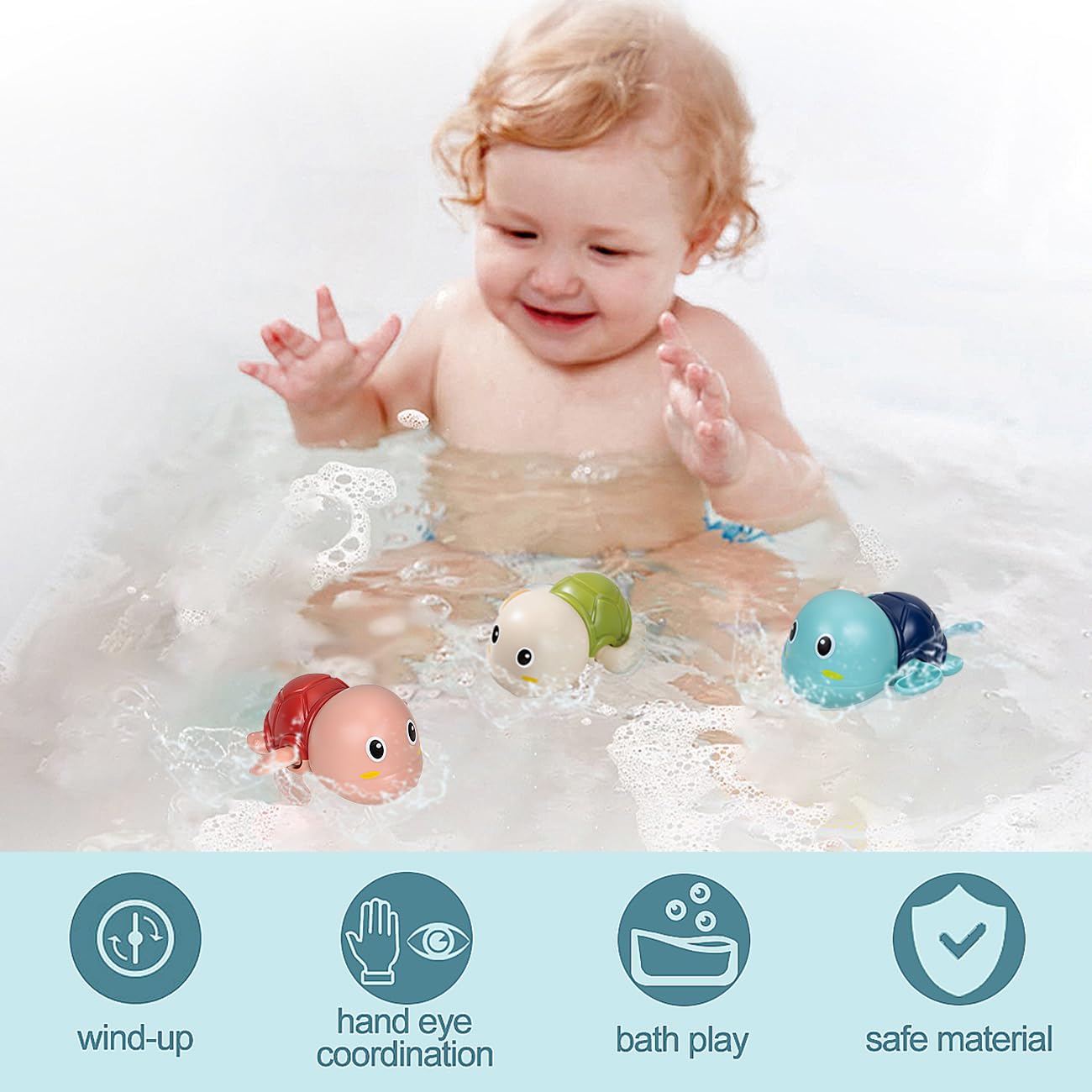 SEPHIX Bath Toys 3 Pack – Wind-Up Turtle Bath Toys for Toddlers 1-4