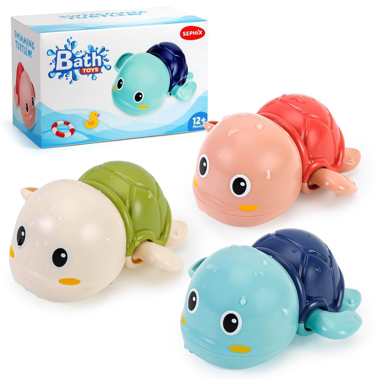 SEPHIX Bath Toys 3 Pack – Wind-Up Turtle Bath Toys for Toddlers 1-4