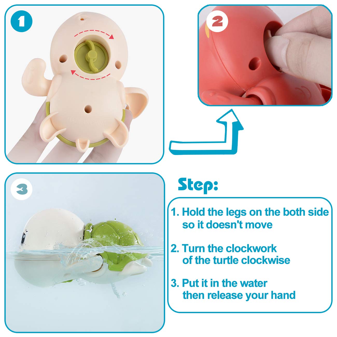 SEPHIX Bath Toys 3 Pack – Wind-Up Turtle Bath Toys for Toddlers 1-4