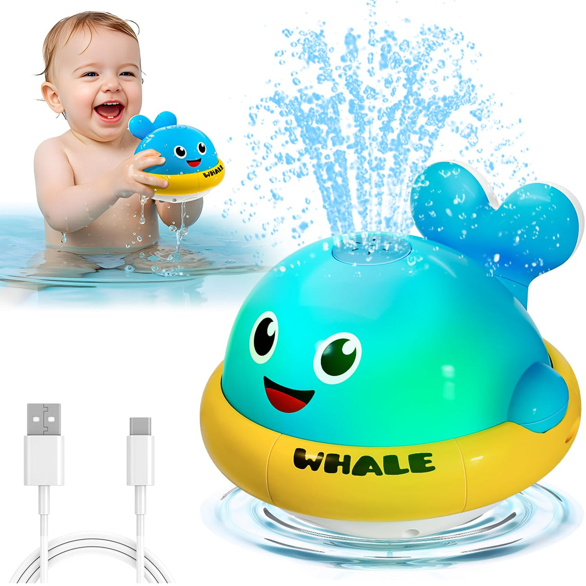 SEPHIX Light-Up Whale Bath Toy Sprinkler for Toddlers 1-3 | Bath & Pool Fun