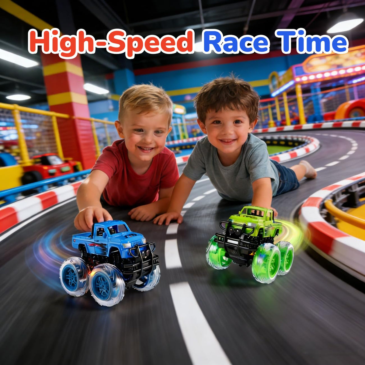 SEPHIX Monster Truck Toys – 2-Pack Light-Up Inertia Trucks for Kids 2-8