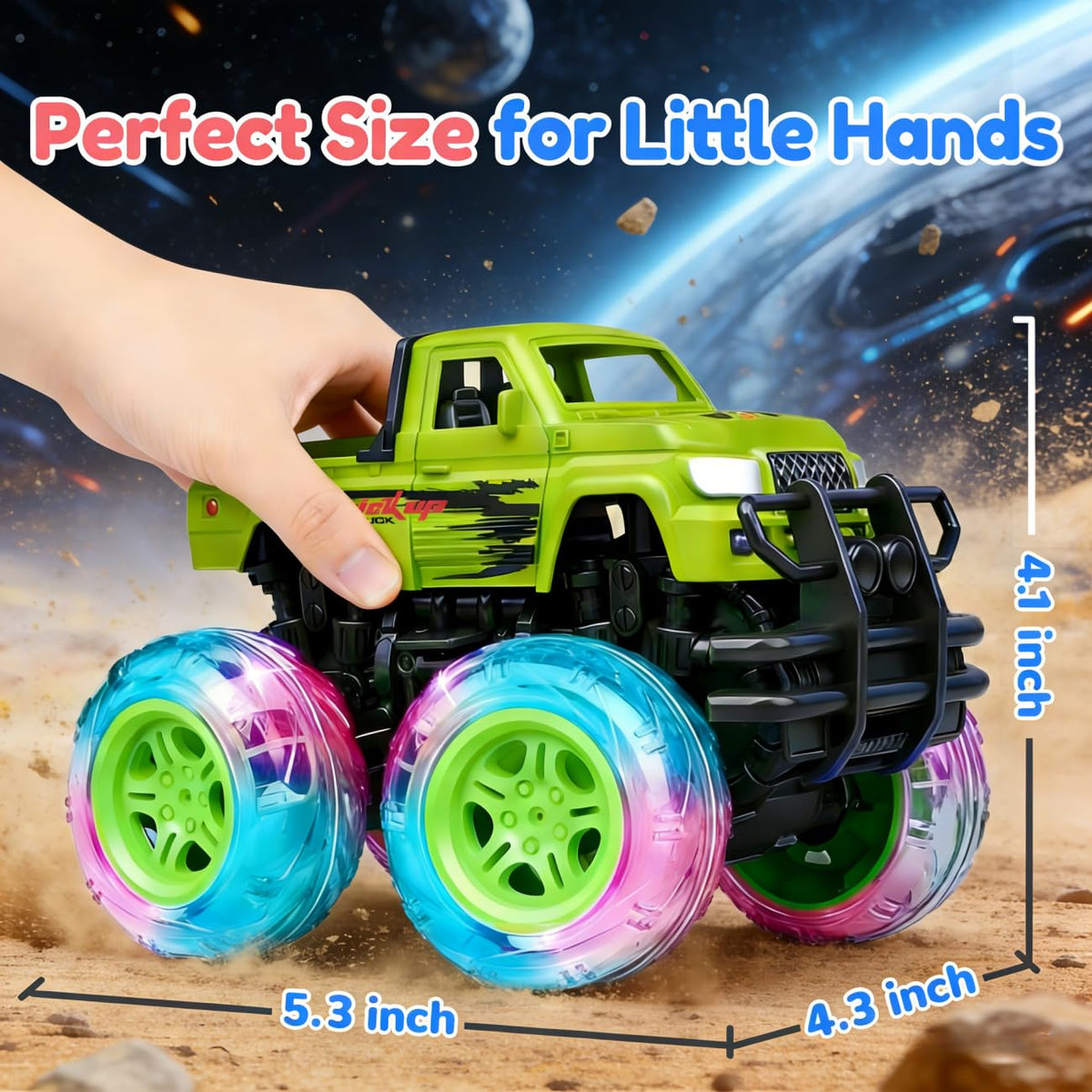 SEPHIX Monster Truck Toys – 2-Pack Light-Up Inertia Trucks for Kids 2-8