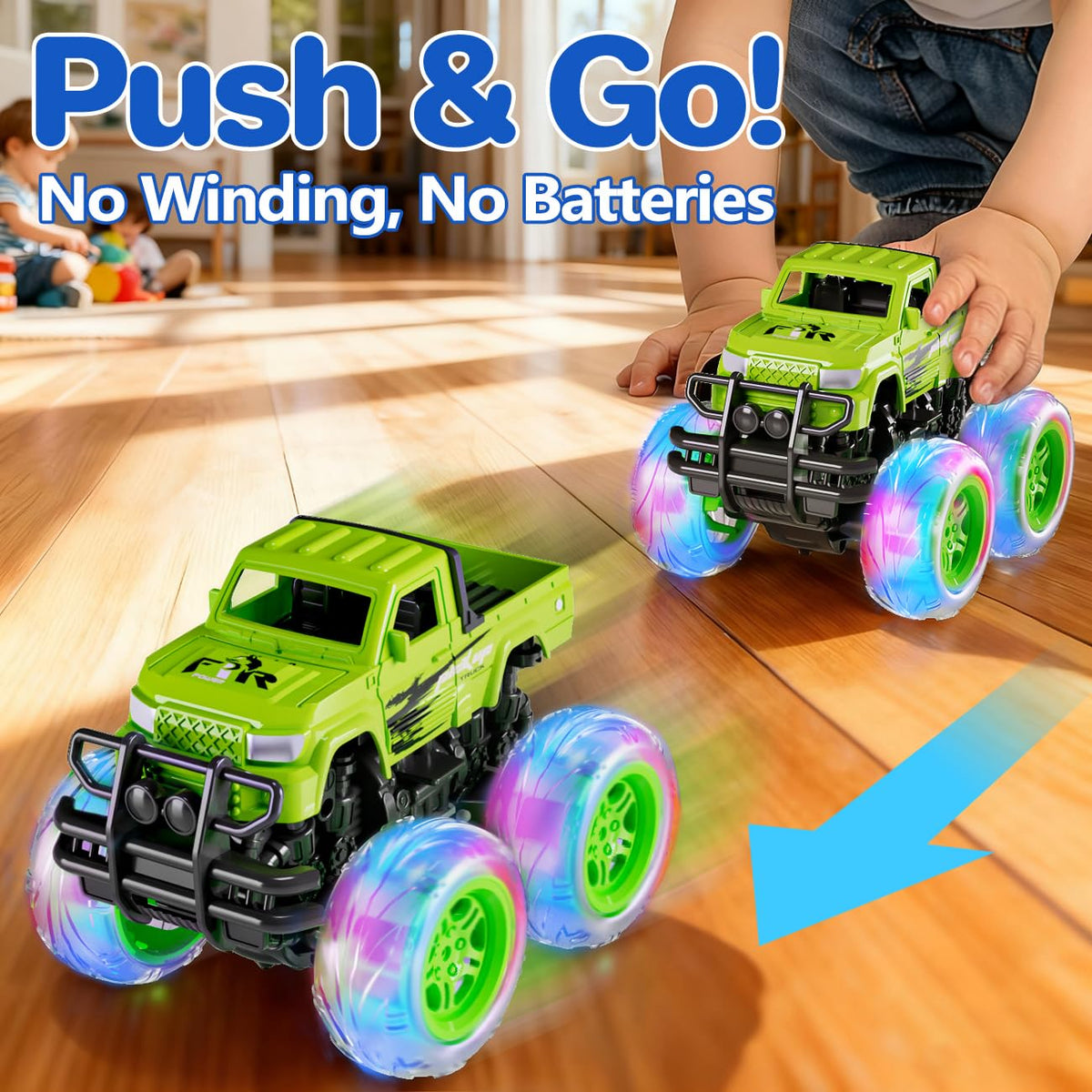 SEPHIX Monster Truck Toys – 2-Pack Light-Up Inertia Trucks for Kids 2-8