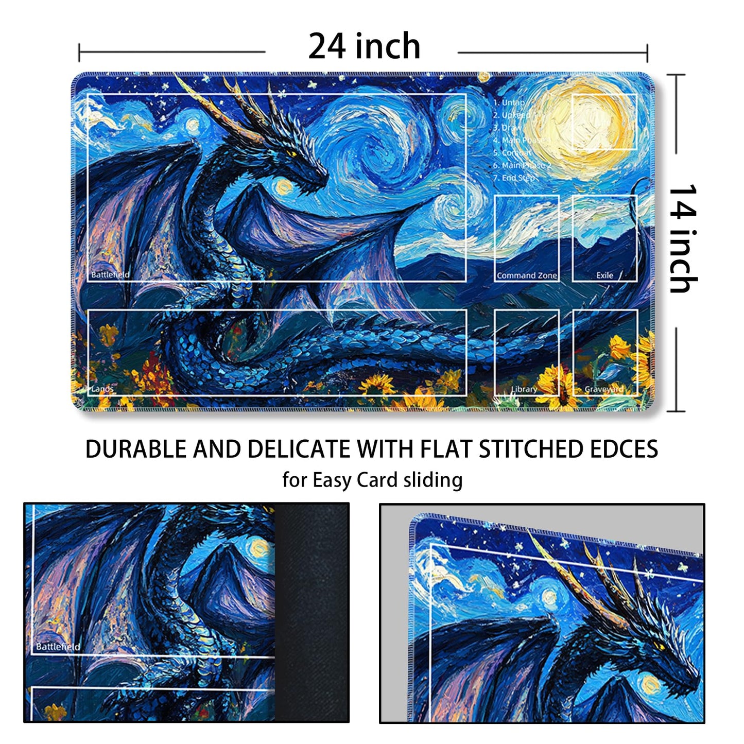 Sepmat MTG Playmat with Zones – 24 x 14 Inches, Non-Slip, Stitched Edges, Free Storage Bag
