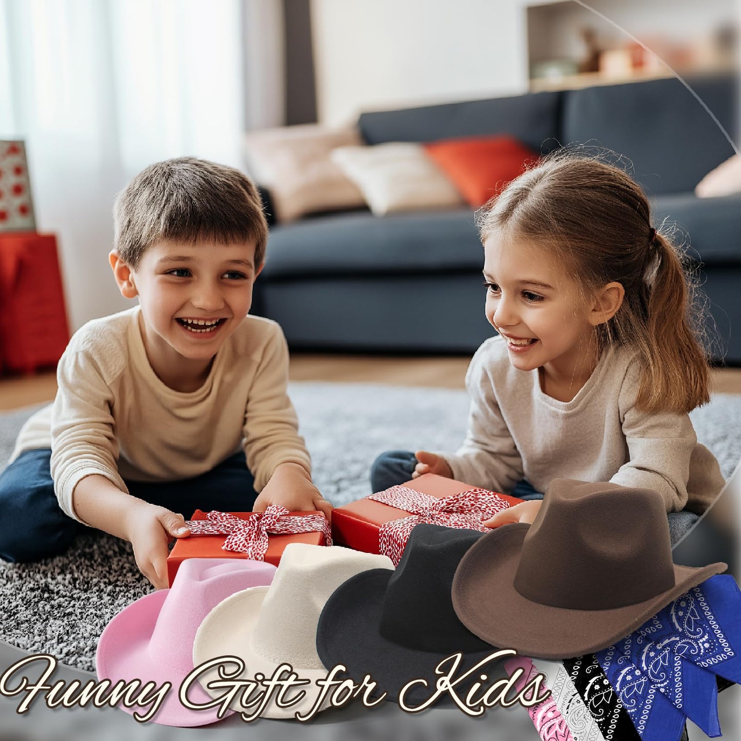 SeptCity Kids Cowboy Hat & Bandana - Pink for Ages 5-10