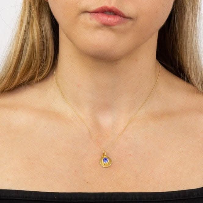 September Yellow Gold Plated Birthstone Engravable Disc Necklace P5016