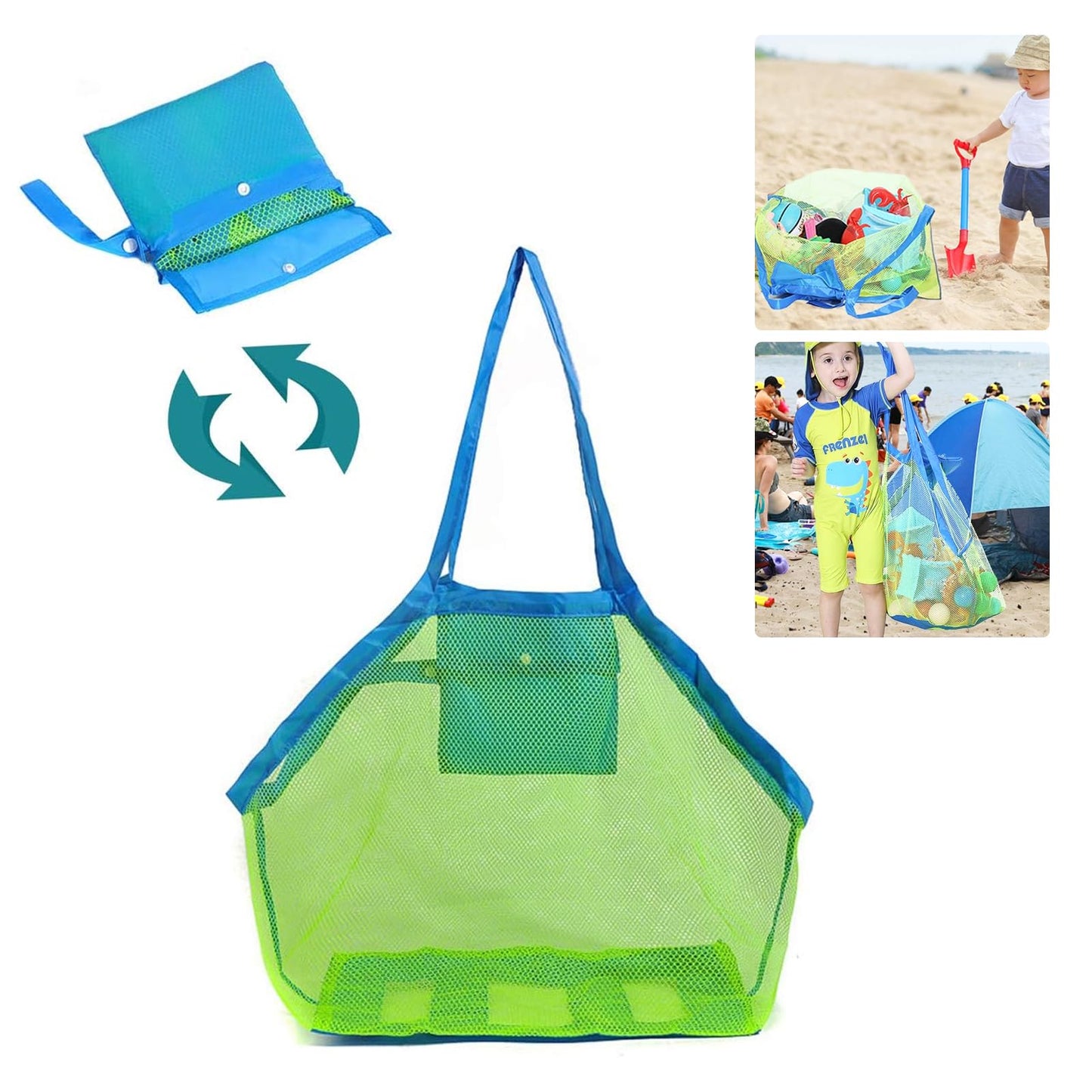 Septo Mesh Beach Bag – Extra Large Foldable Net Tote for Kids | Quick-Dry Sand-Free Travel