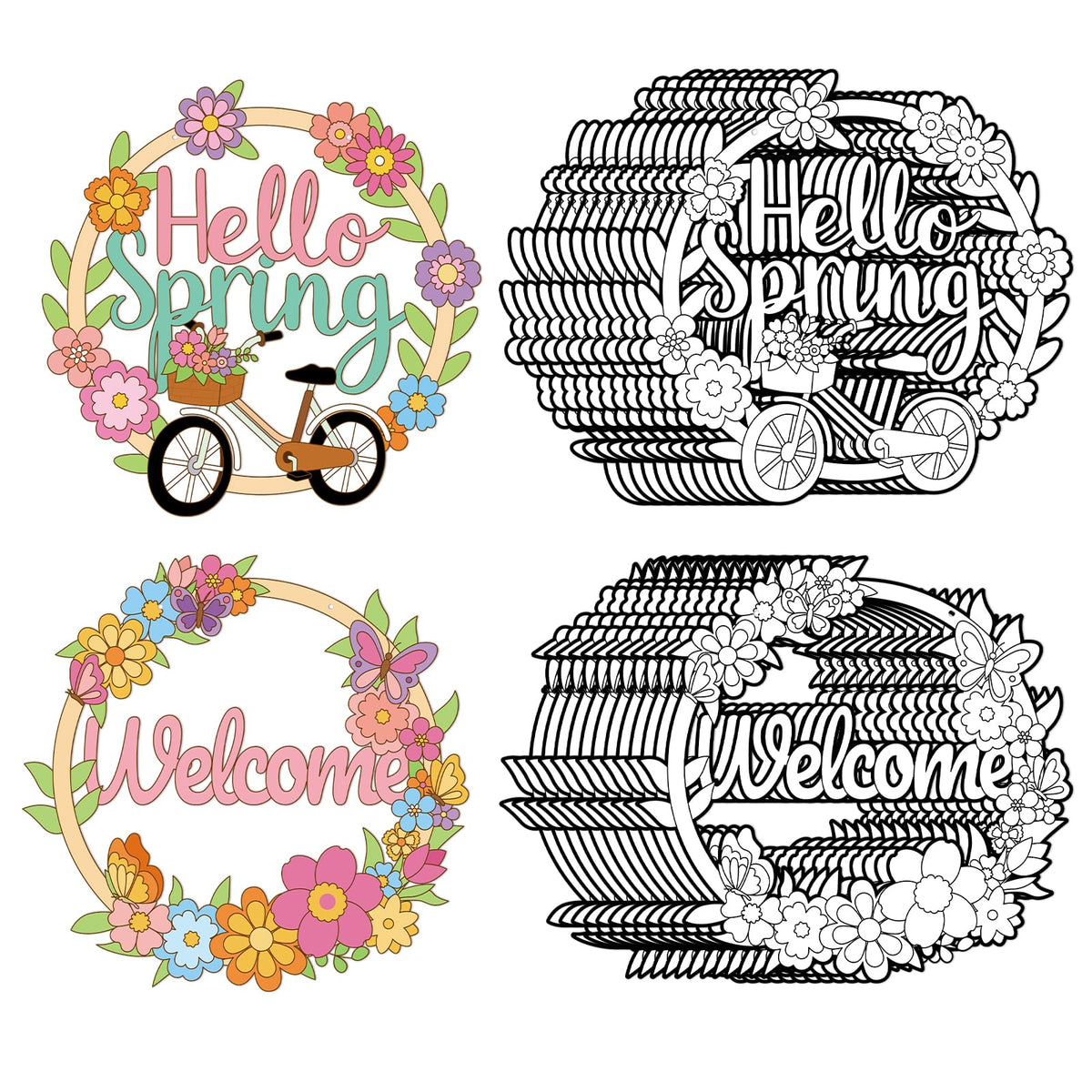 Sereliy 4 Pcs Spring Coloring Wreath Crafts – DIY Color Your Own Paper Wreath Kit