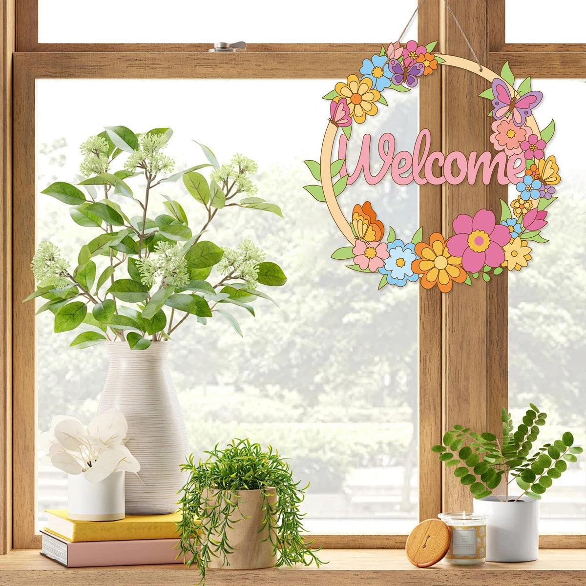 Sereliy 4 Pcs Spring Coloring Wreath Crafts – DIY Color Your Own Paper Wreath Kit