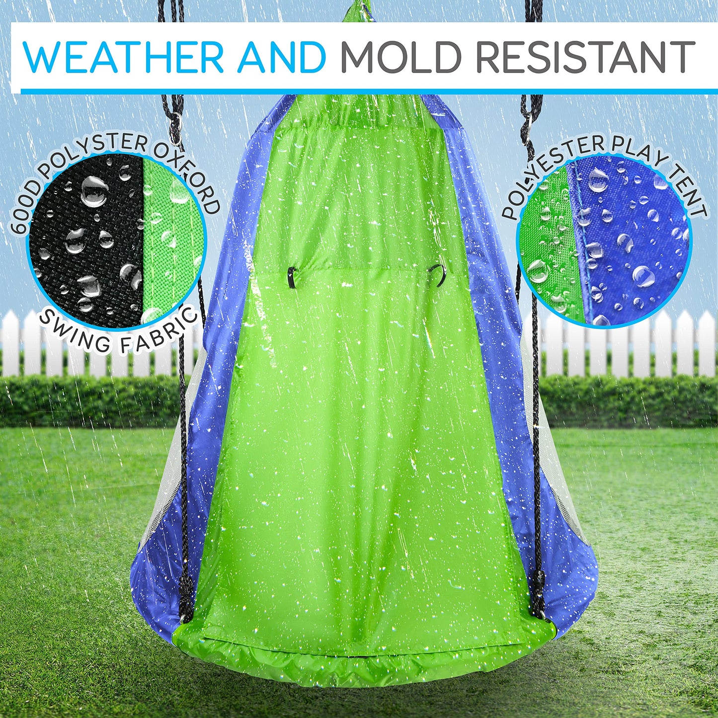 SereneLife 40-Inch Kids Hanging Tent Swing – Outdoor Saucer Swing in Green, Large
