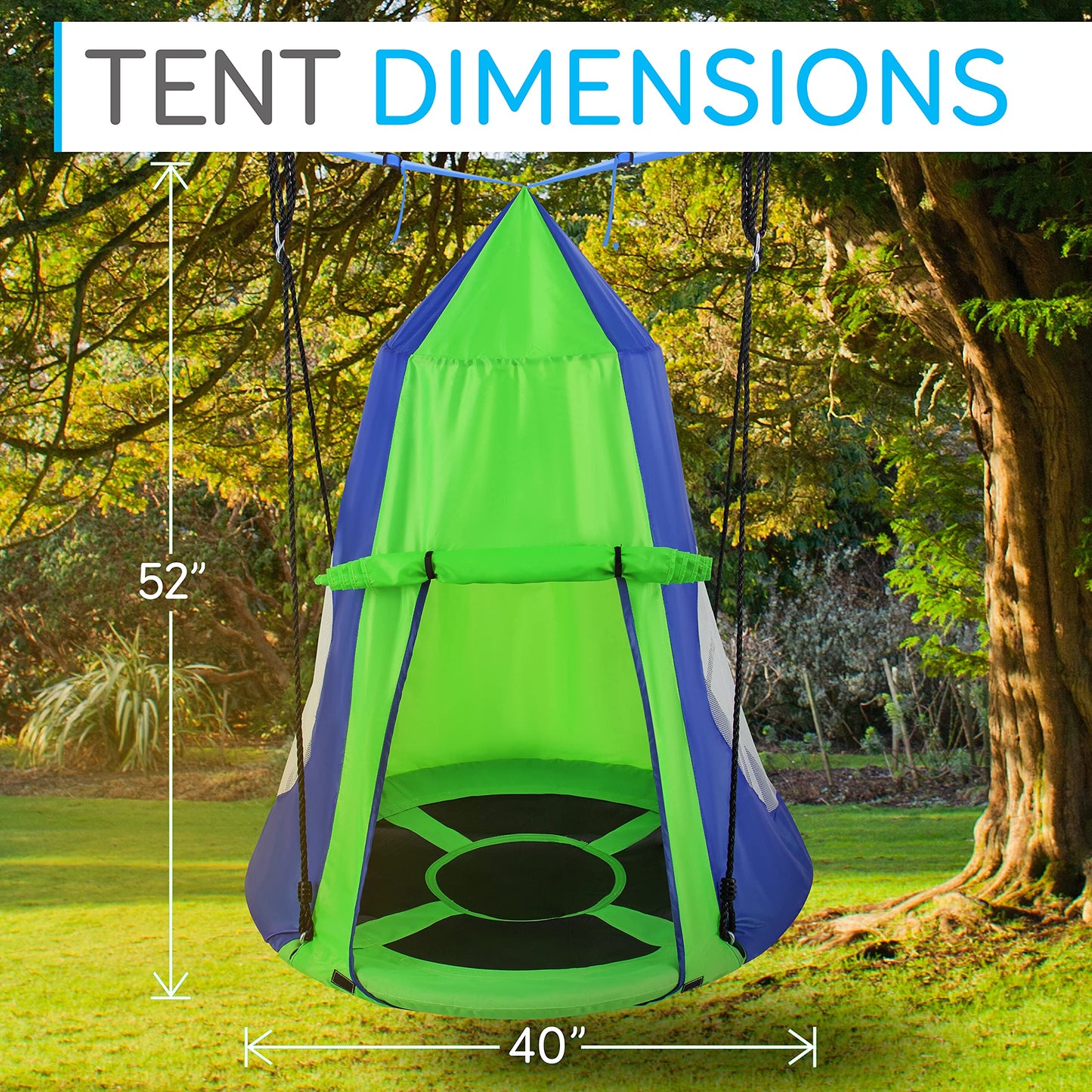 SereneLife 40-Inch Kids Hanging Tent Swing – Outdoor Saucer Swing in Green, Large