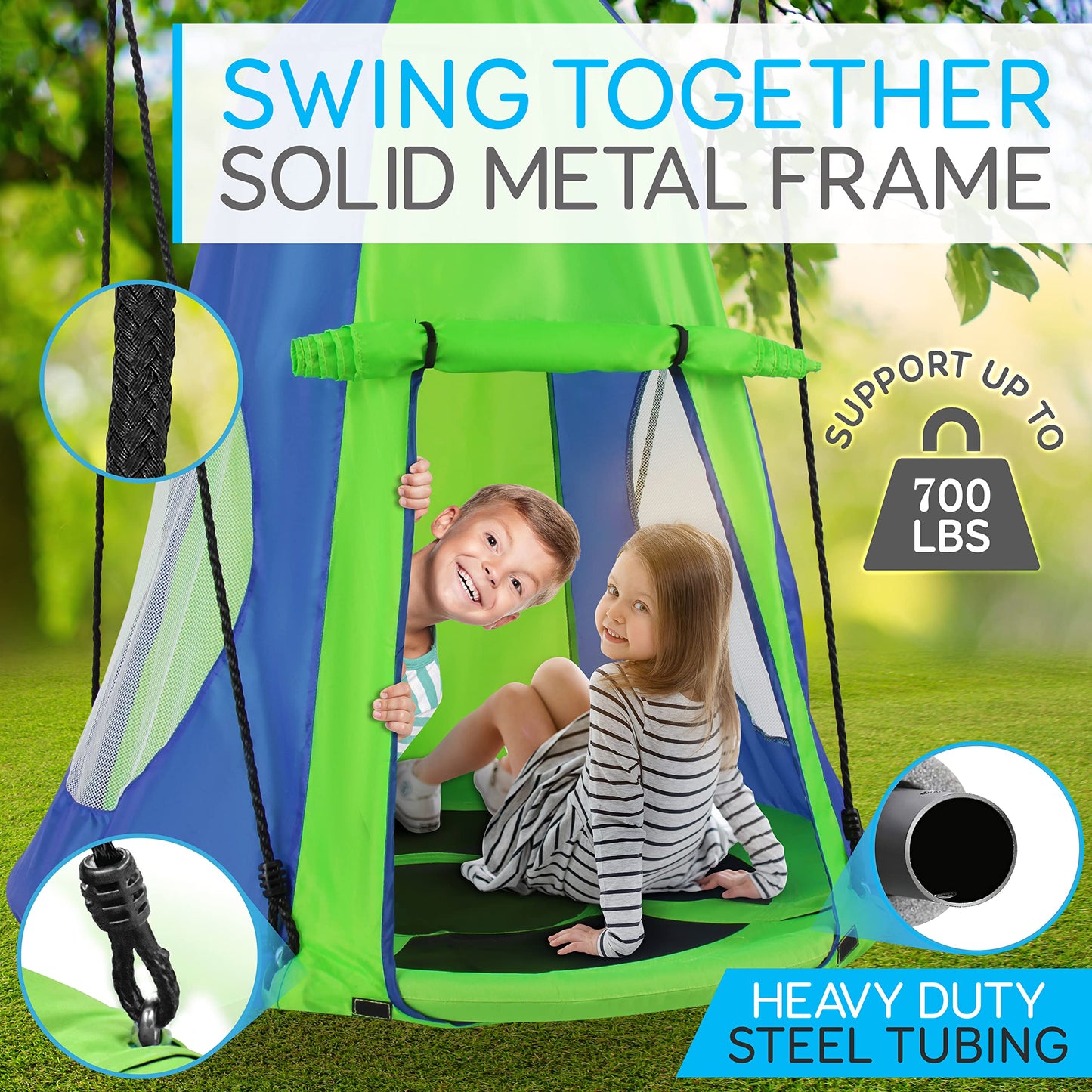 SereneLife 40-Inch Kids Hanging Tent Swing – Outdoor Saucer Swing in Green, Large