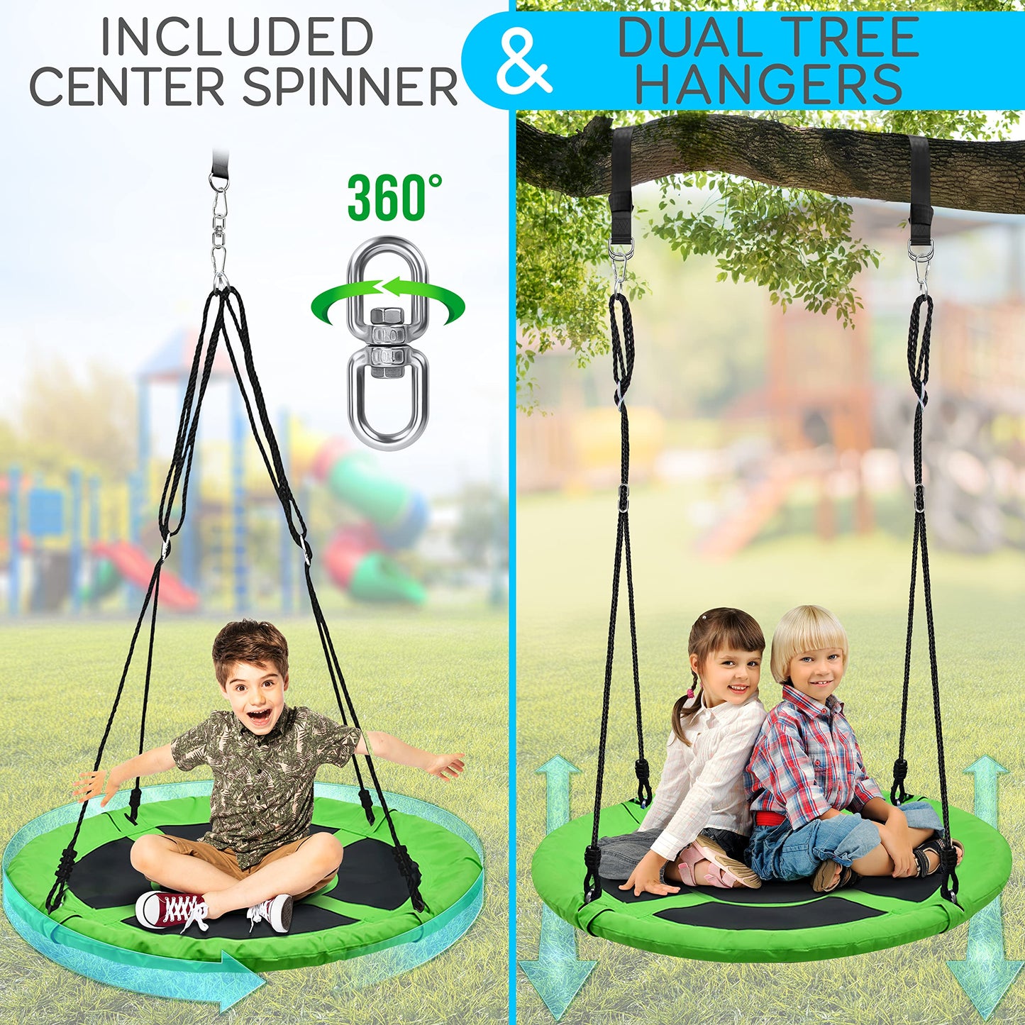 SereneLife 40-Inch Kids Hanging Tent Swing – Outdoor Saucer Swing in Green, Large