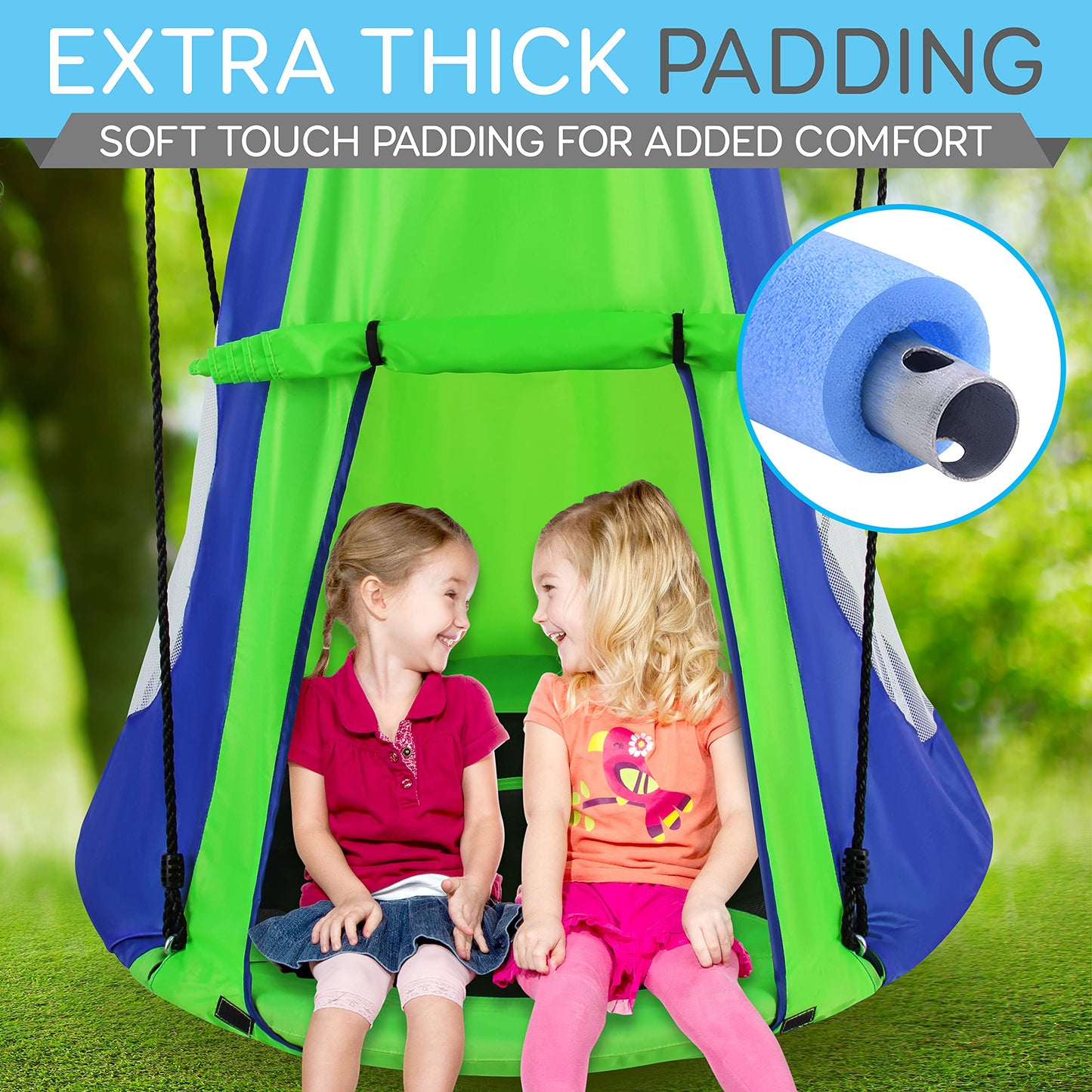 SereneLife 40-Inch Kids Hanging Tent Swing – Outdoor Saucer Swing in Green, Large
