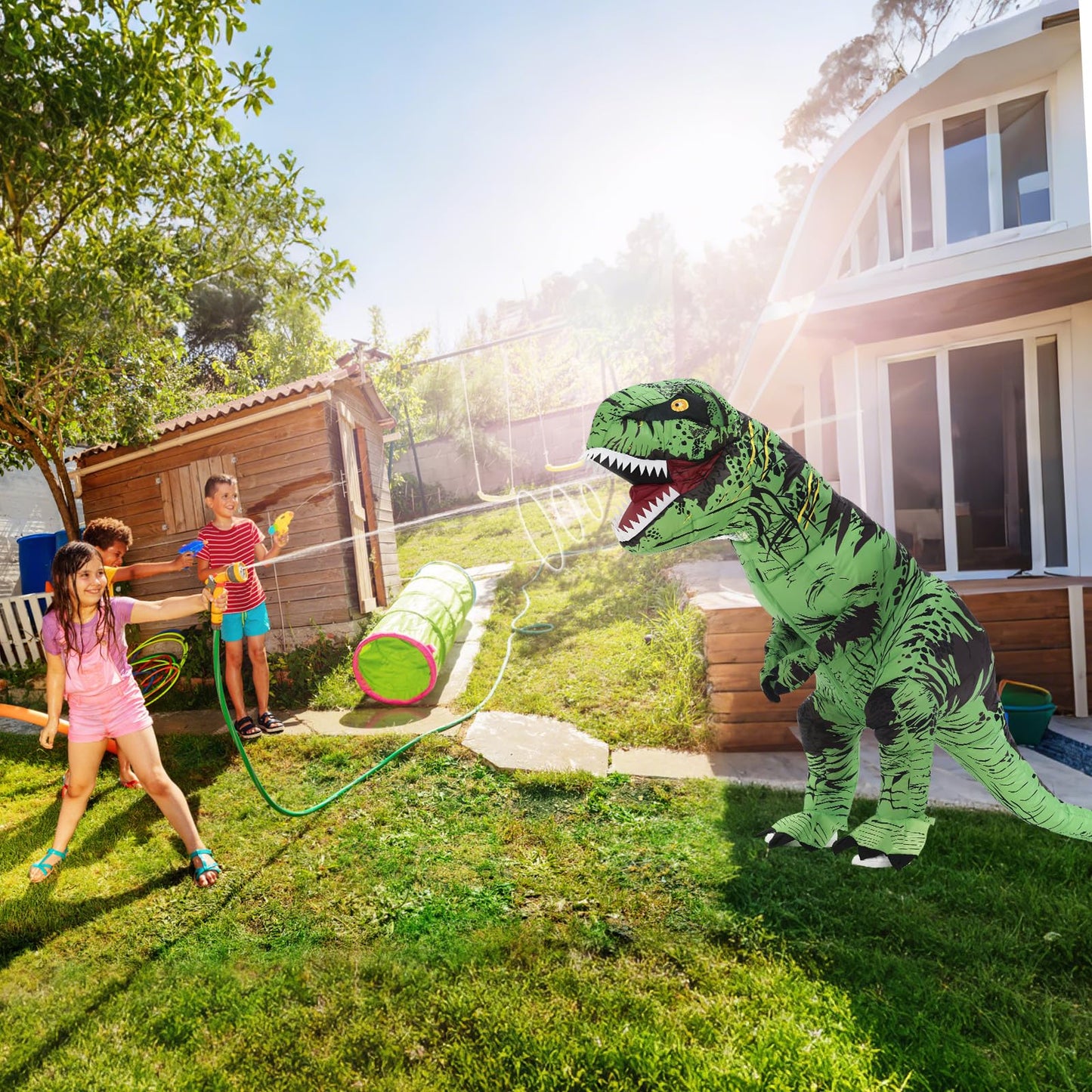 Servllcell Inflatable Dinosaur Costume for Kids – Green T-Rex Blow-Up Costume