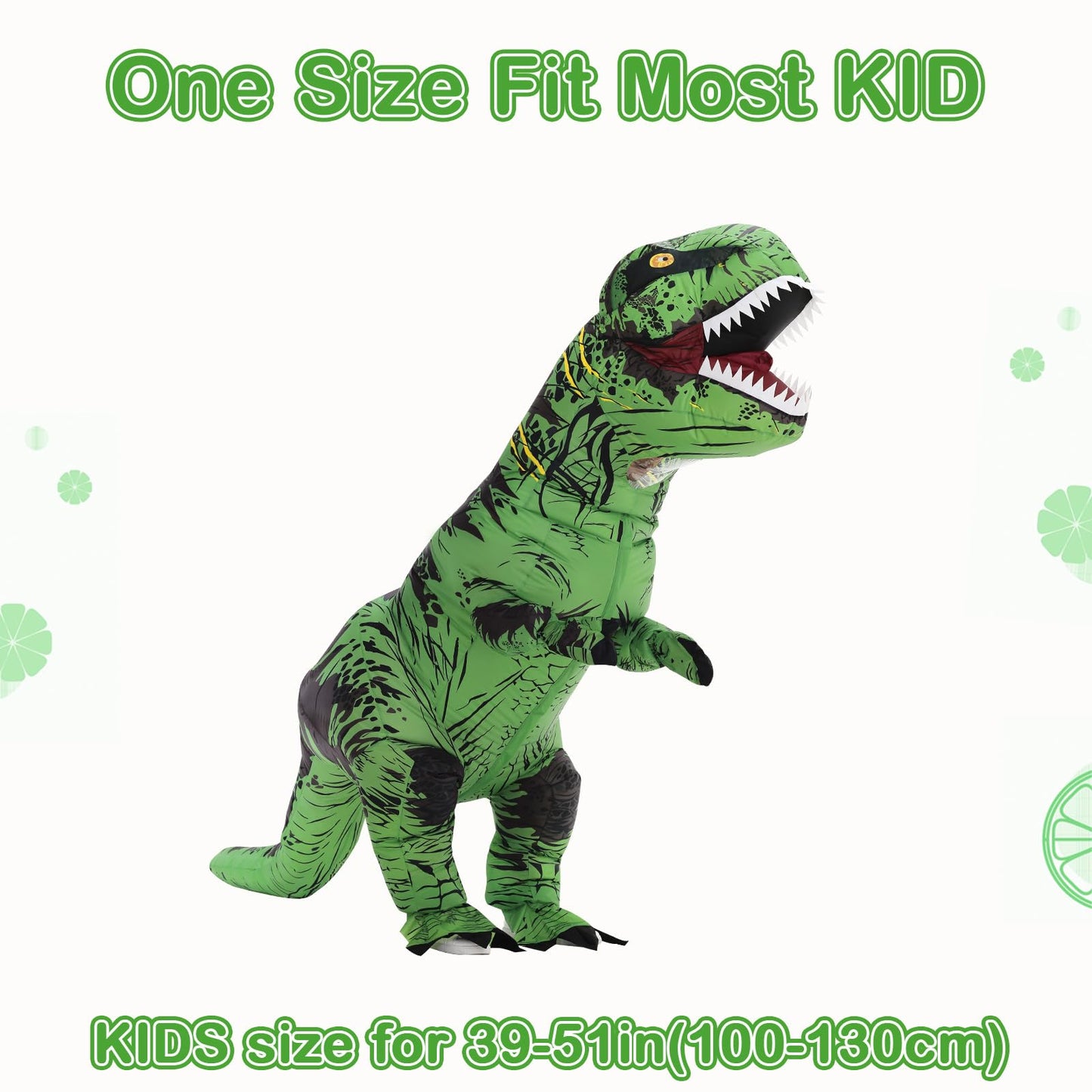Servllcell Inflatable Dinosaur Costume for Kids – Green T-Rex Blow-Up Costume