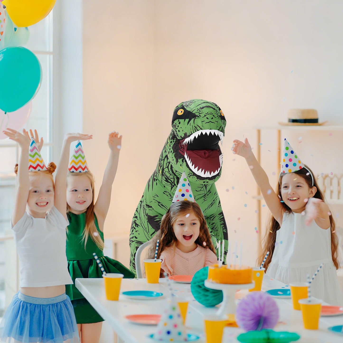 Servllcell Inflatable Dinosaur Costume for Kids – Green T-Rex Blow-Up Costume