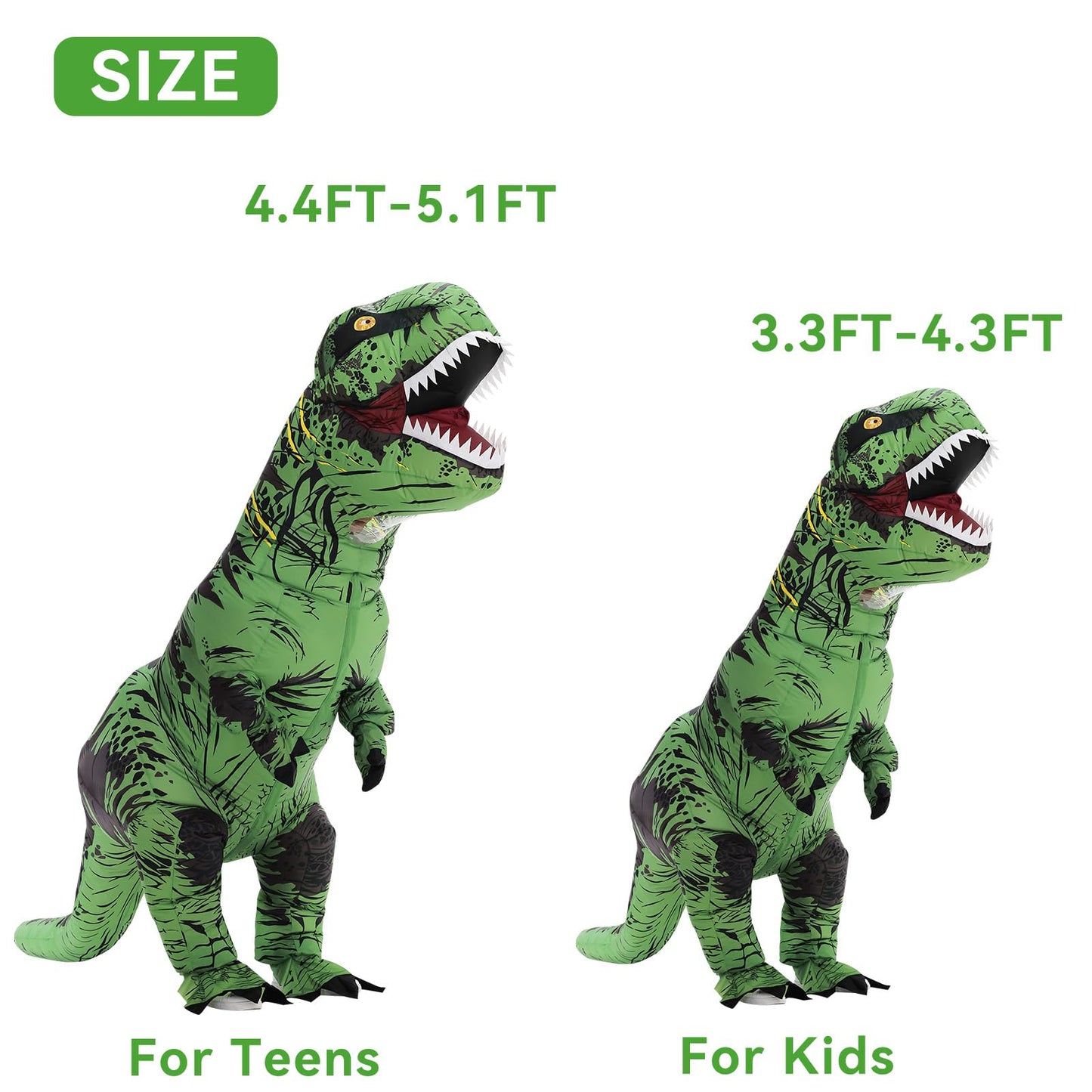Servllcell Inflatable Dinosaur Costume for Kids – Green T-Rex Blow-Up Costume