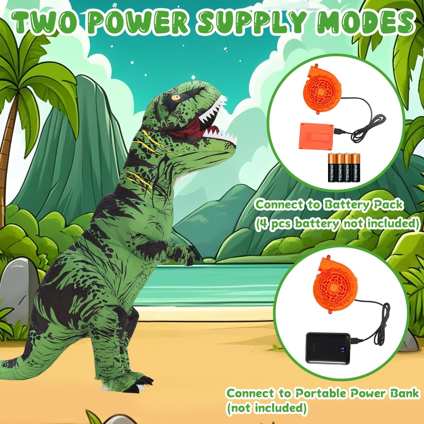 Servllcell Inflatable Dinosaur Costume for Kids – Green T-Rex Blow-Up Costume