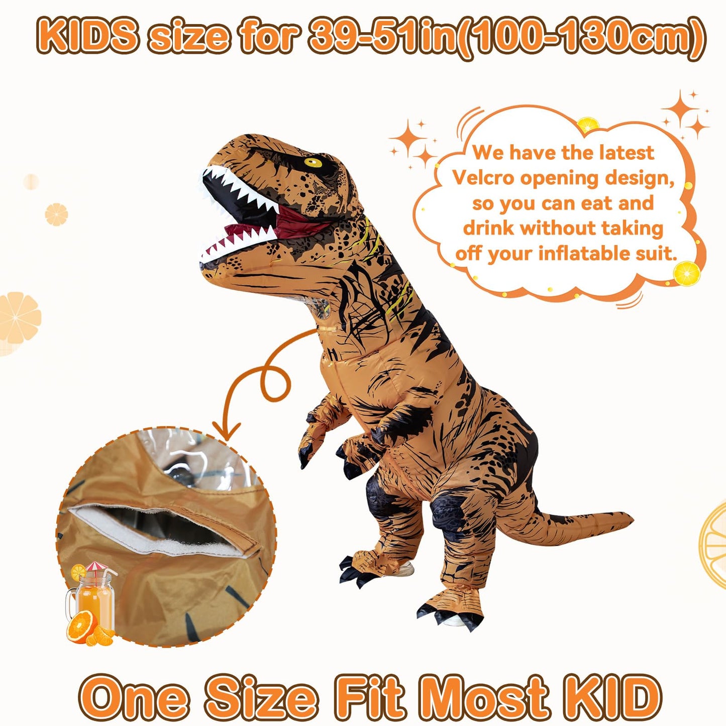 Servllcell Inflatable Dinosaur Costume for Kids | T-Rex Blow Up Costume for Boys & Girls