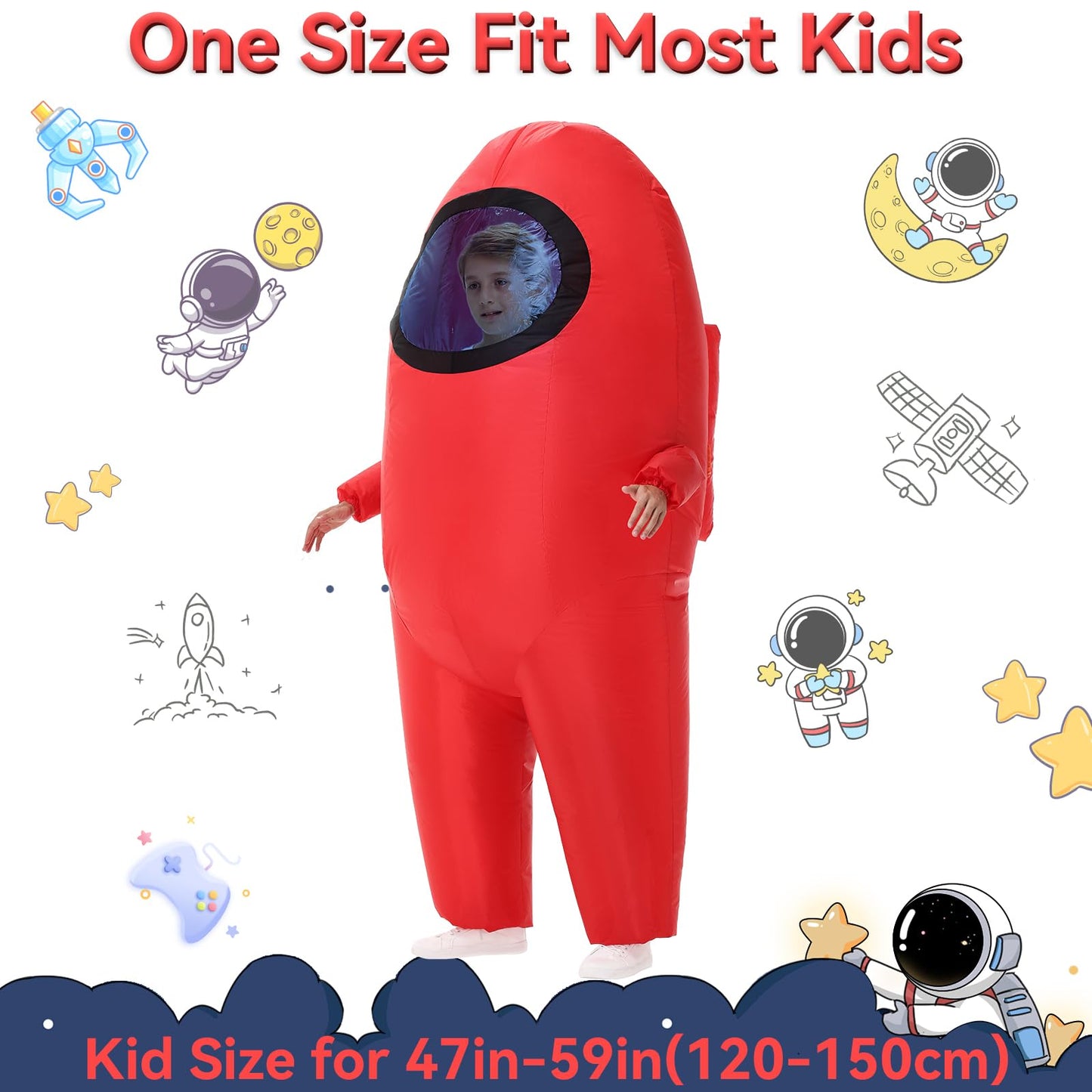 Servllcell Inflatable Astronaut Costume for Kids | Red Space Dress-Up