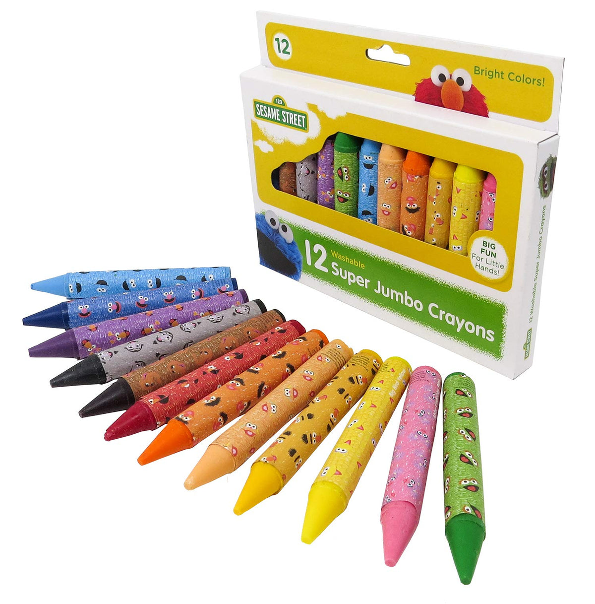 Sesame Street 12 Count Jumbo Crayons – Non-Toxic, Washable for Toddlers & Kids