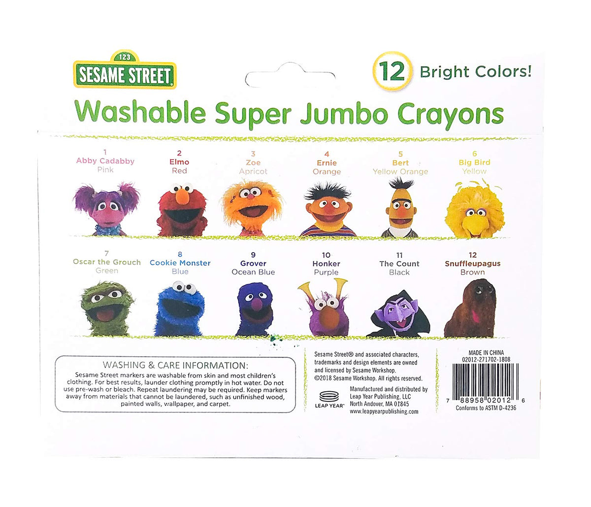Sesame Street 12 Count Jumbo Crayons – Non-Toxic, Washable for Toddlers & Kids