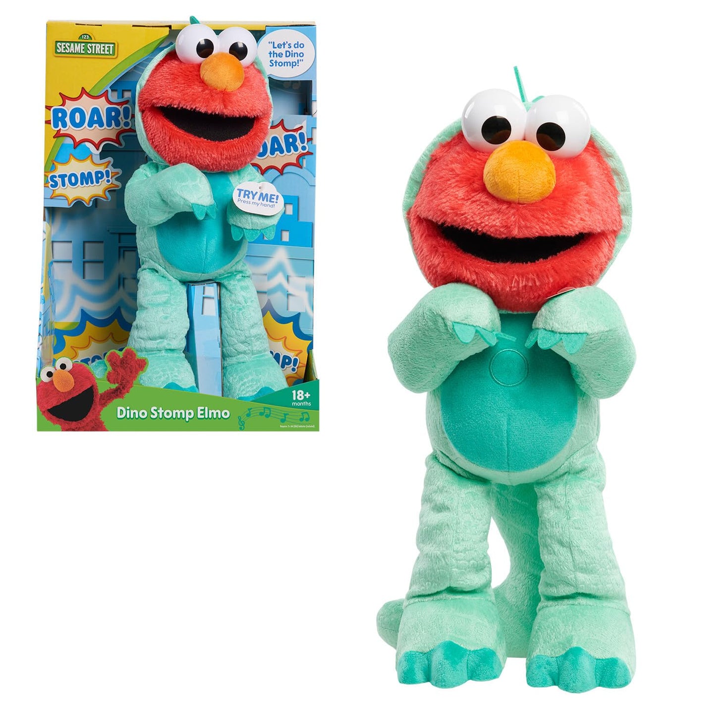 Sesame Street Dino Stomp Elmo 13-Inch Plush — Sings & Dances