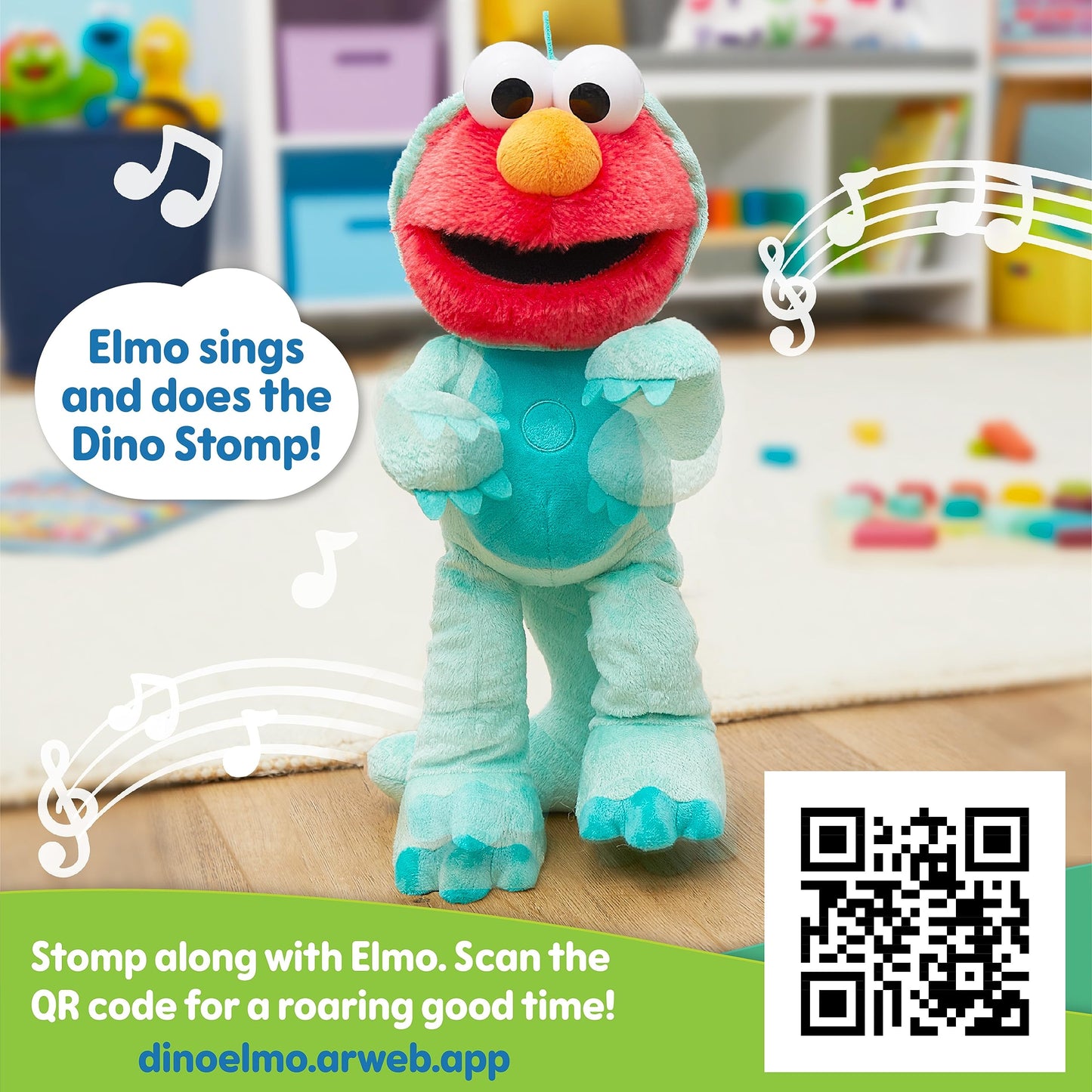 Sesame Street Dino Stomp Elmo 13-Inch Plush — Sings & Dances