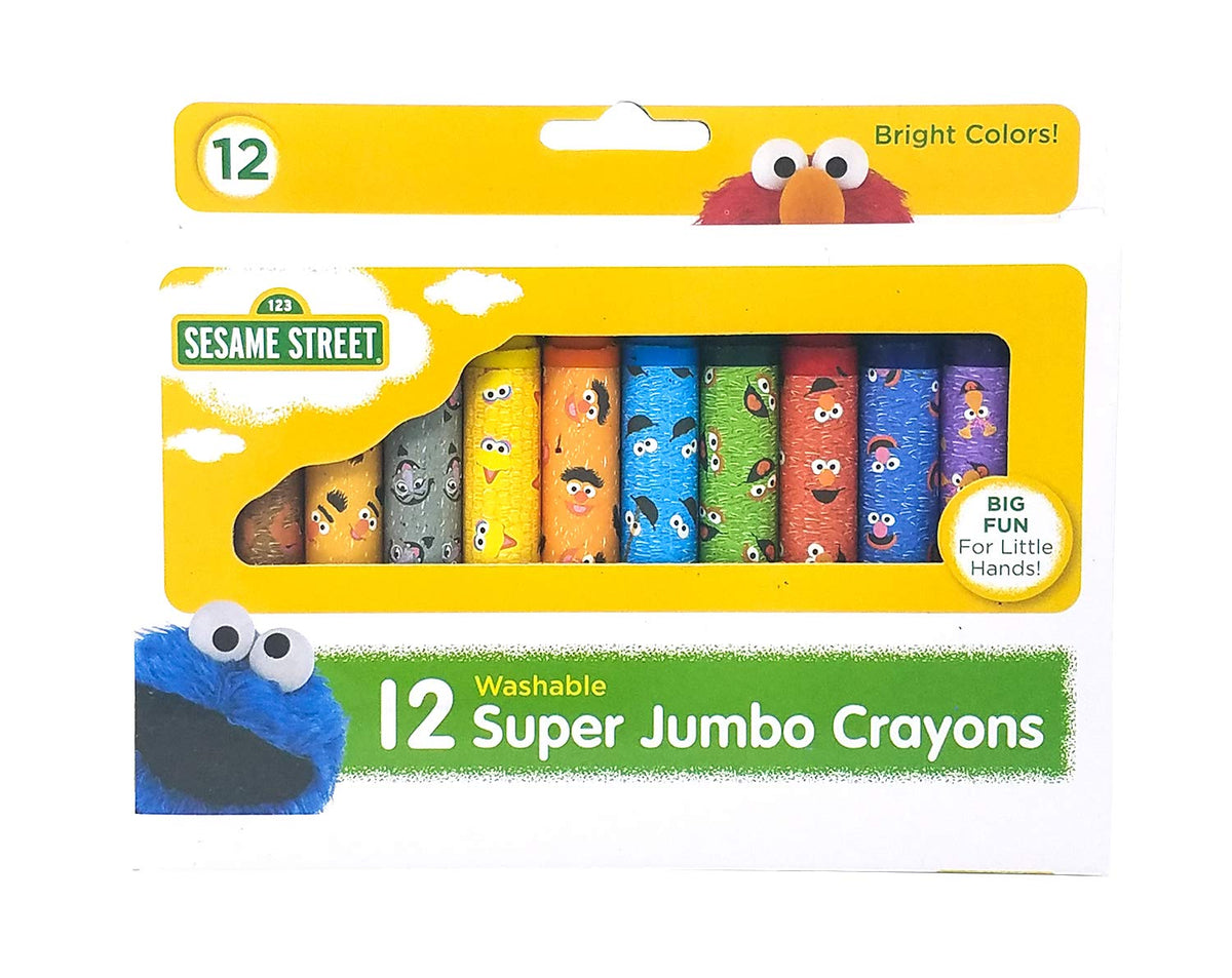 Sesame Street 12 Count Jumbo Crayons – Non-Toxic, Washable for Toddlers & Kids