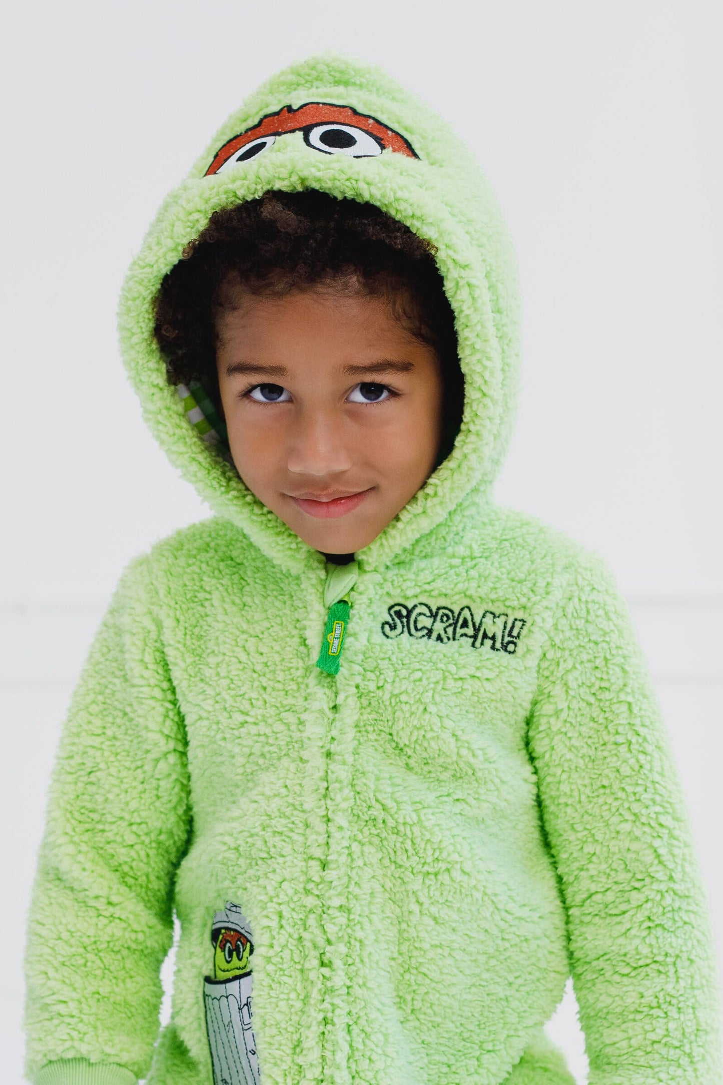 Sesame Street Oscar the Grouch Infant Cozy Sherpa Zip-Up Coverall – 12 Months