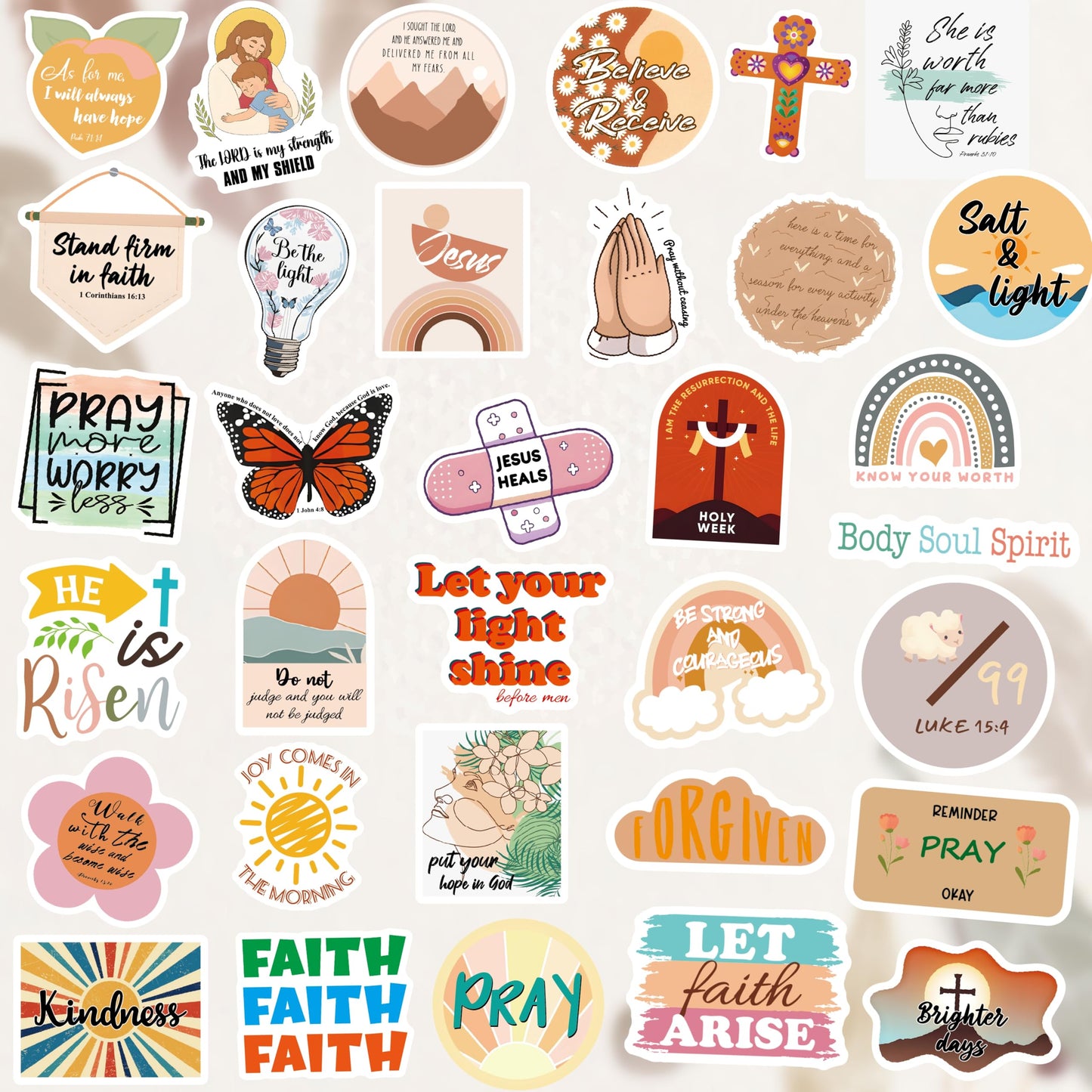Sesunbla 200 Pcs Prayer Board Bible Stickers – Boho Christian Vinyl for Water Bottles, Journals & Bible Study